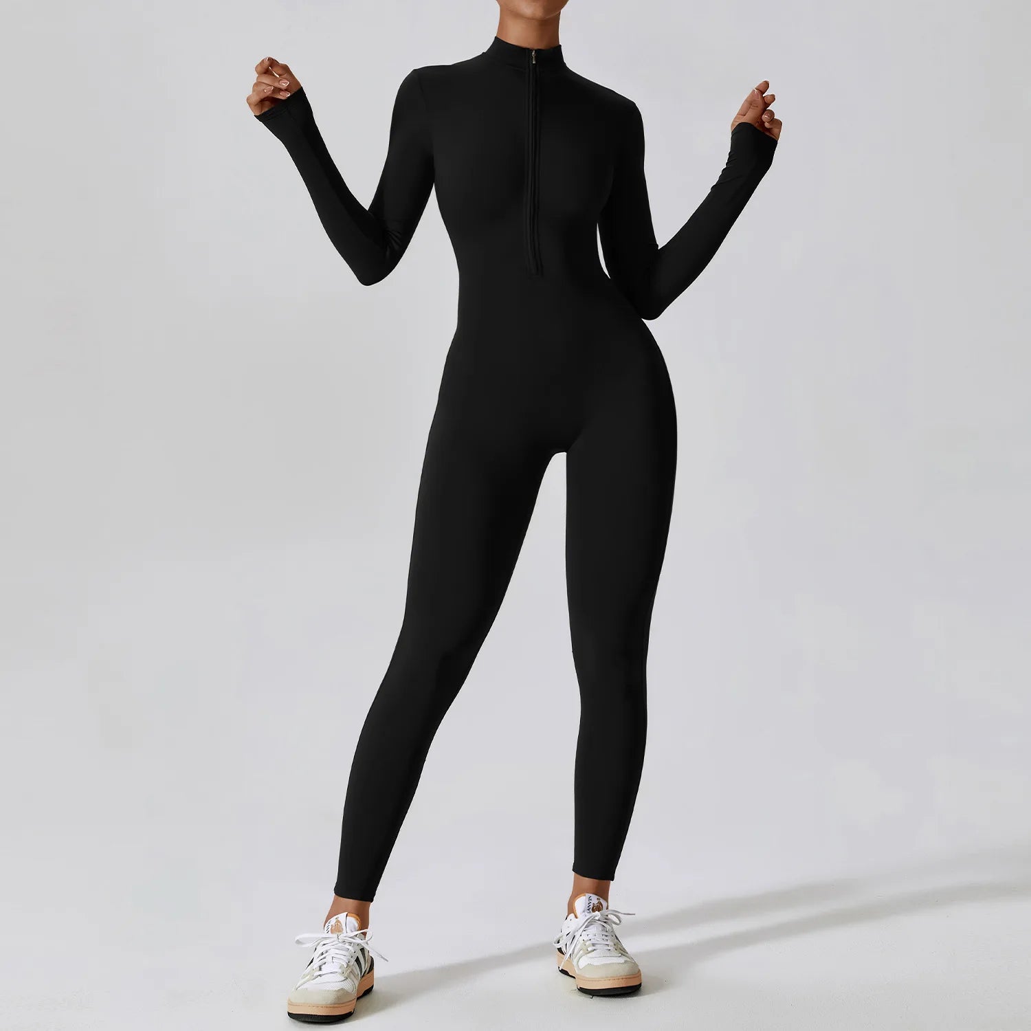 Zipper Long Sleeve Workout Jumpsuit