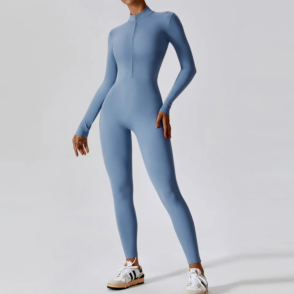 Zipper Long Sleeve Workout Jumpsuit