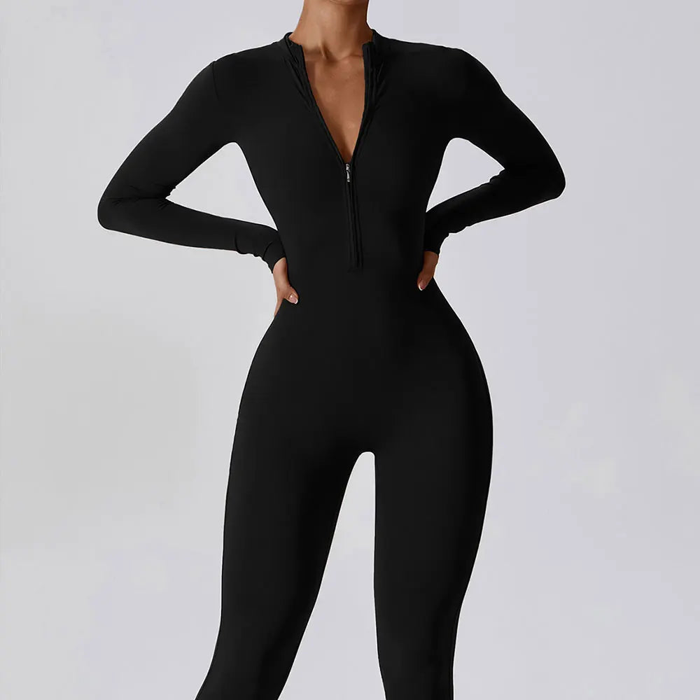 Zipper Long Sleeve Workout Jumpsuit
