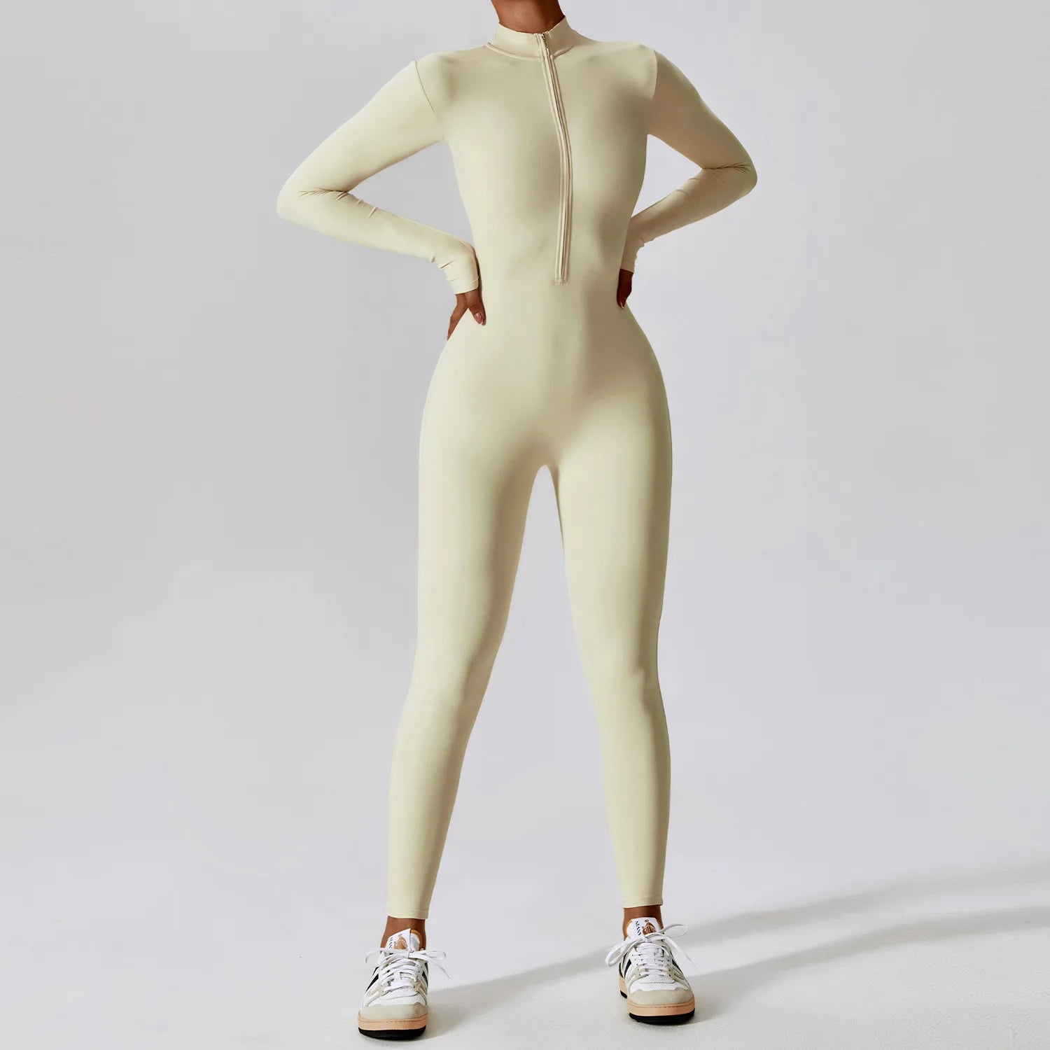 Zipper Long Sleeve Workout Jumpsuit