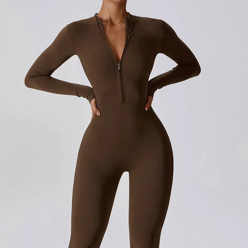 Zipper Long Sleeve Workout Jumpsuit