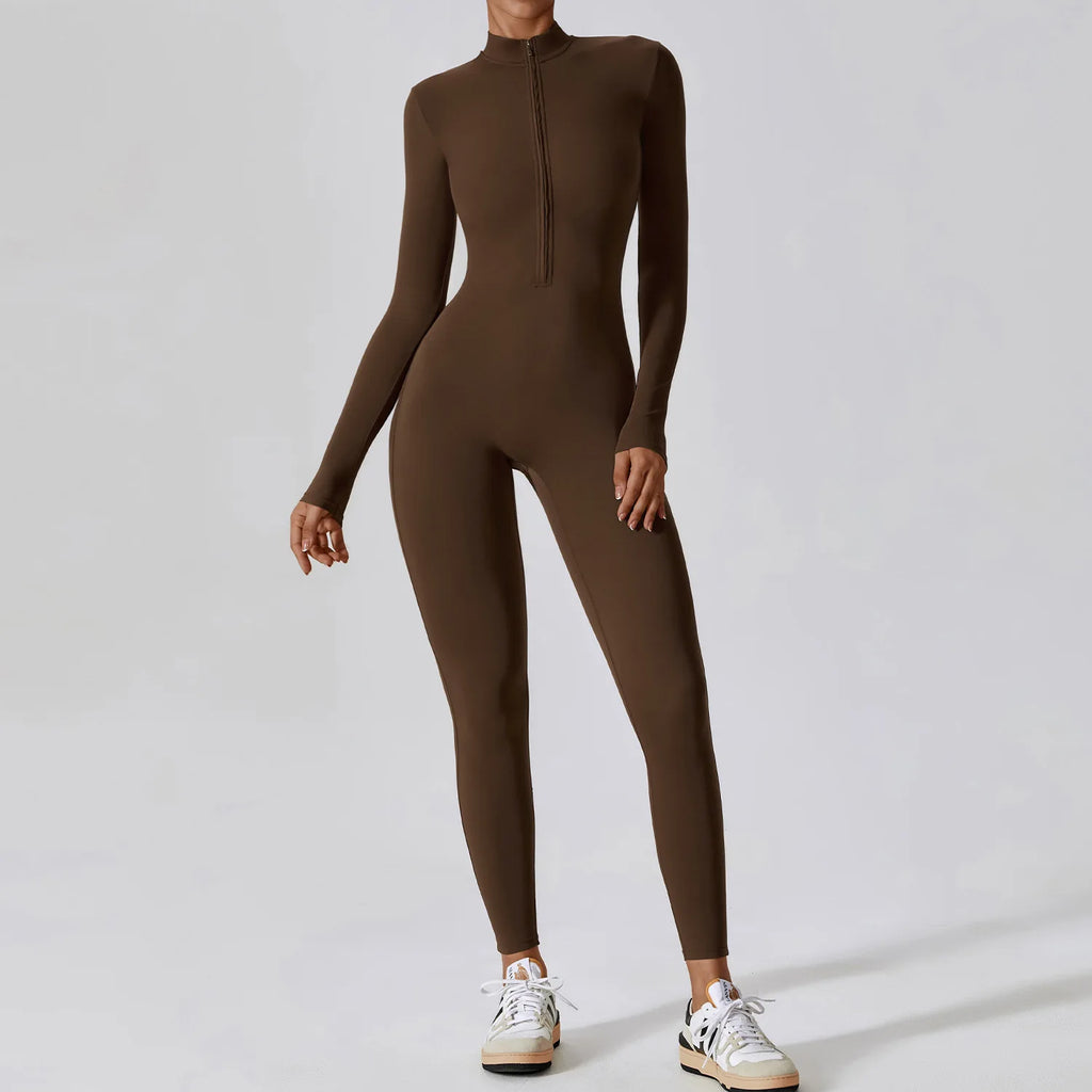 Zipper Long Sleeve Workout Jumpsuit